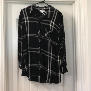 Black Flannel Button Down Shirt Lower in the Back